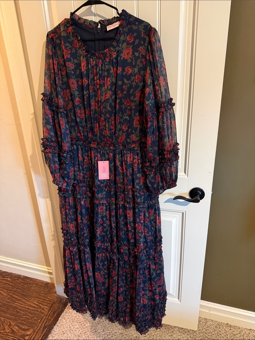 Ivy City Co Black Maxi Dress with Red & Green Floral Print Dark Romance